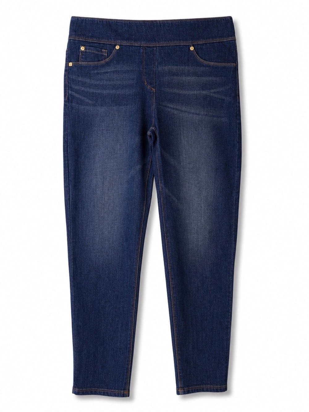 Luxe Dark Blue Stretch Straight leg pull-on jeans size medium 10/12 360 degree